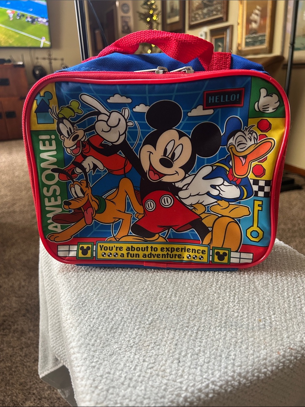 Disney Kids Lunch Bag with Mickey, Donald, Goofy & Pluto - Red, Blue, Yellow